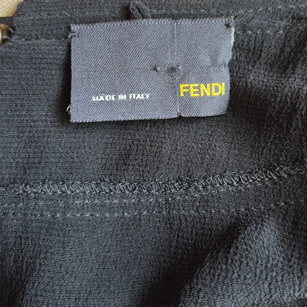 FENDI Dress Black Pleated Silk V Neck Ruffle 3/4 Sleeves RARE Italy Size 44 (8) - Picture 9 of 15